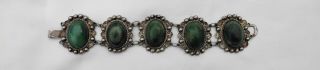 Vintage Mexico Mexican Sterling Silver & Natural Green Stone Bracelet