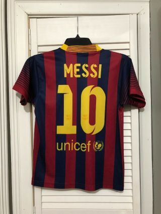 Lionel Messi 10 Fc Barcelona Soccer Jersey Youth S/m Qatar Airways Fcb Futbol