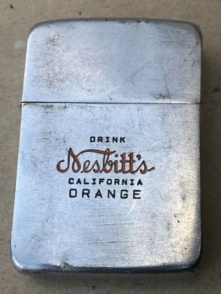 Vintage Rare 1937 - 41 Zippo 4 Barrel Hinge 14 Hole Chimney”drink Nesbitts”lighter