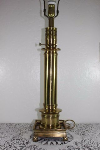 Frederick Cooper Brass Column Table Lamp Rustic Cabin Heavy Brass Foot