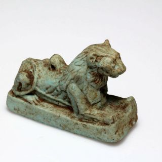 Museum Quality Egyptian Faience Imperial Lion Amulet Statue Circa 1900 - 1000 Bc