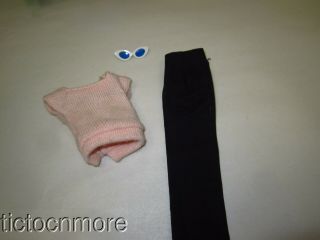 Vintage Barbie Doll Fashion Pak Black Slacks Pants,  Pink Square Neck Sweater