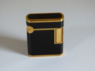 S T Dupont Soubreny Lighter - Black Lacquer With Gold Plated Trim