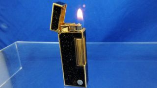 Vintage Swiss Dunhill Rollagas Lighter Black / Gold Dust Lacquer Serviced