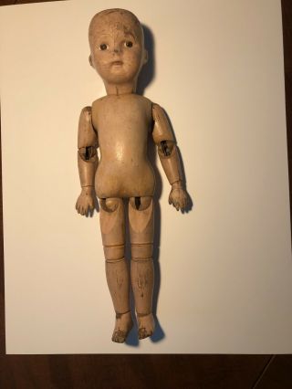 German Crafted - - Antique Schoenhut Wood Jointed Doll - - Very Rare Made In Phila Pa