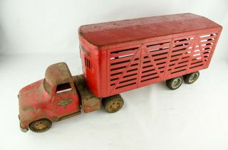Vintage Sweaty 1947 - 1955 Tonka 27 " Pressed Steel Livestock Truck Semi Trailer