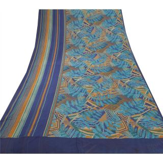 Sanskriti Vintage Blue Saree Pure Georgette Silk Printed Sari 5Yd Craft Fabric 3