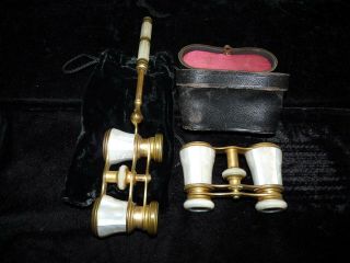 Mop Iris Paris Mother Of Pearl Opera Glasses Telescopic Arm Case Made In France