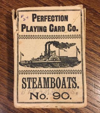 Rare 1890’s Antique Perfection Playing Card Co Steamboats Box Us Vintage No 90