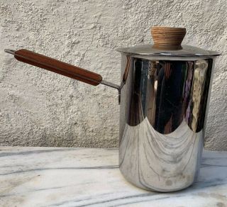 Mcm Small Stainless Steel Teak Handle Asparagus Steamer Pot Vintage Unmarked