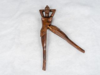 Vintage Hand Carved Wooden Nude Woman Nut Cracker - Philippines