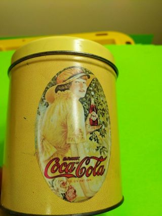 Vintage Coca - Cola Round Yellow Tin W/ Victorian Lady - Yellow Lid