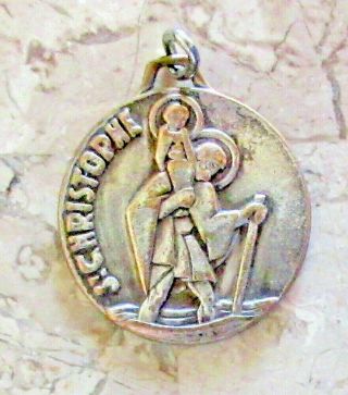 Large Rare Vintage Bronze St.  Christopher Medal/ Catholic Pendant/ Silver Plated