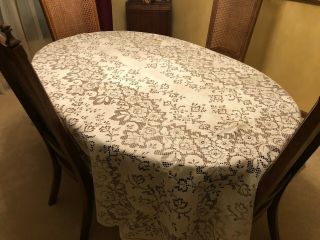 Vintage Off White Lace Floral Tablecloth 68 X 112 Oval