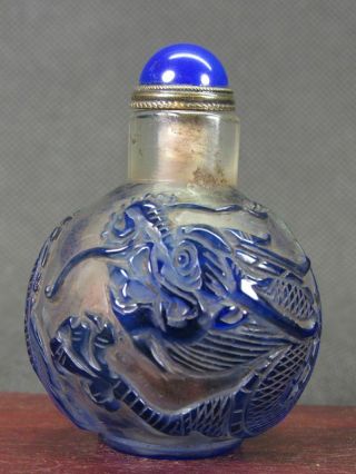 Chinese Dragon Carved Peking Overlay Glass Snuff Bottle