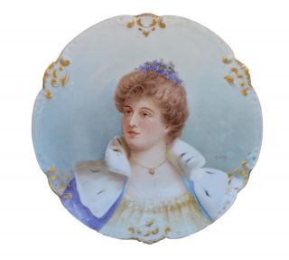 French Antique Hand Painted Lady Portrait Porcelain Wall Cabinet Plate 19th.  C