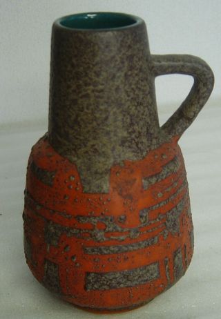 Vtg 60s/70s Carstens Orange Pattern Lava Pottery Handled Vase