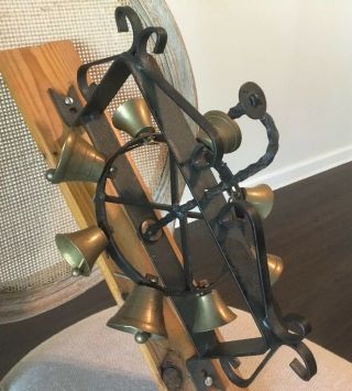Antique Wrought Iron & Brass Ring - O - Bells Rotating Wheel Mechanical Door Bell