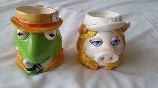 Vtg Miss Piggy & Kermit The Frog News Reporter Sigma 3d Coffee Mugs Jim Henson
