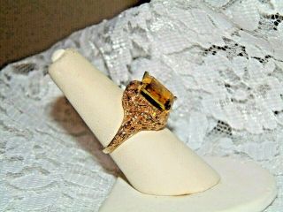 14k Yellow Gold Antique Filigree Design Ouro Verde Emerald Cut Ring - Sz 7 - Qvc