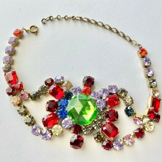 Signed Bijoux Mg Vintage Czech Glass Crystal Rhinestone Flower Bracelet 67