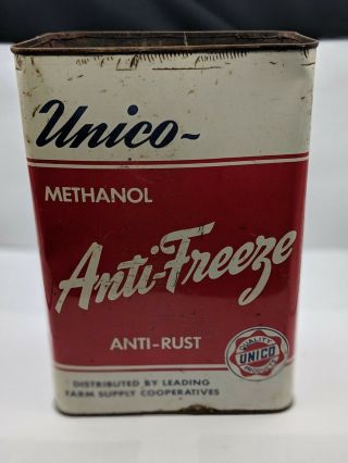 Vintage Unico Anti - Freeze Methanol 1 Gallon Metal Can Alliance Ohio Oil