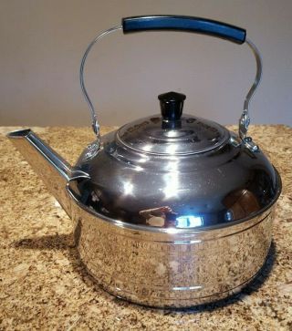 Vintage Pre - 68 Revere Ware 1801 Solid Copper Chrome Plated Tea Kettle With Bail