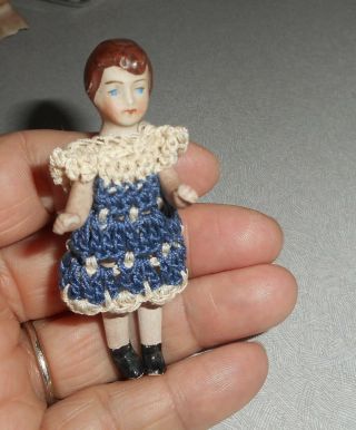 Antique Detailed Small 3 " Flapper Bisque Doll - Marked