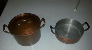 Vintage Centuria Baumlin Made In France 2 Copper Pots & 1 Lid Fits Both Pots