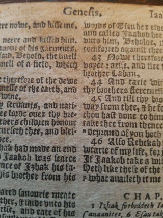 1598 Geneva Breeches Bible Leaf/page Gothic Print Genesis Jacob (Iaakob) antique 2