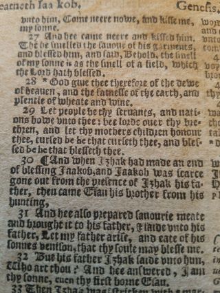 1598 Geneva Breeches Bible Leaf/page Gothic Print Genesis Jacob (Iaakob) antique 3