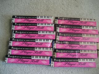 12 Vintage Piano Lodeon Player Piano Rolls J Chein Toy Boxes Group E
