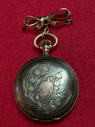 Vintage Elgin 7 Jewel Size 3/0s Pocket Watch Sterling Silver Gold Inlaid Case