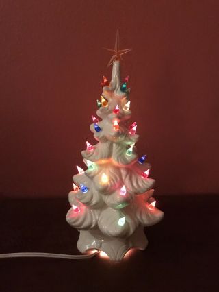 Vintage Atlantic Mold White Ceramic Lighted Christmas Tree 12”