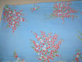 Opened Vintage Feedsack Blue & Red Floral Bouquet Gc