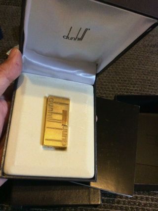 Rare Gold Tone Dunhill Butane Lighter With Box And Instruction Booklet