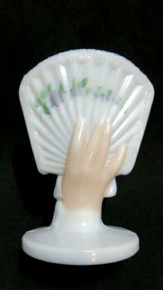 Vintage Milk Glass Hand Holding Fan Vase Match Holder Toothpick Holder 4 1/4 "