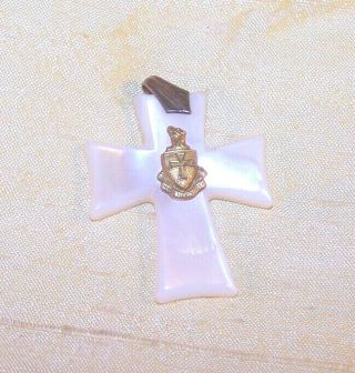 Vintage Sigma Chi Fraternity Mother - Of - Pearl Crest Pendant 1 1/4 " Tall Old