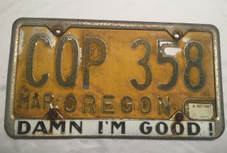1980’s Vintage Oregon License Plate With Frame