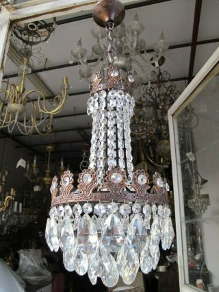 Antique Vnt French Big Crystal Chandelier Lamp Lustre 1940s 10in Ø Diamter Rare