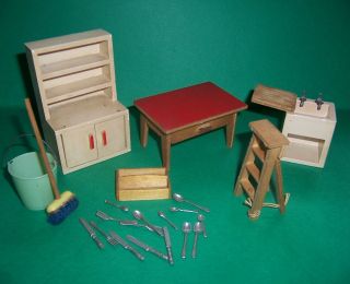 Vintage Dolls House Early Barton Kitchen Furniture & Accessories Lundby Scale