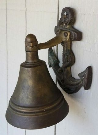 Vintage Nautical Decor Brass Ship Boat Bell W Anchor Marine Wall Mount Navy
