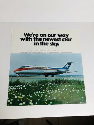 Vintage Texas International Airlines Poster / Print 14” X 15”