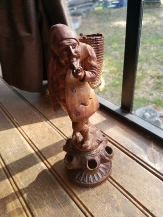RARE /Antique Vintage Hand Carved Wood Man/Statue Pipe Holder Stand/Ashtray 3