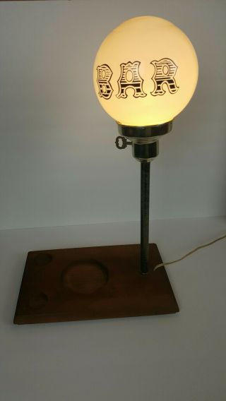 Bar Orb Globe Light Vtg 50s Table Lamp Bartender Saloon Mid Century Modern Teak?