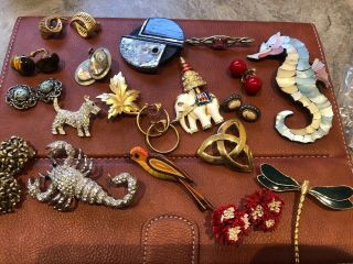 Mixed Vintage Jewellery Inc Brooch Earrings Silver Tiger Eye Enamel Seahorse Dec