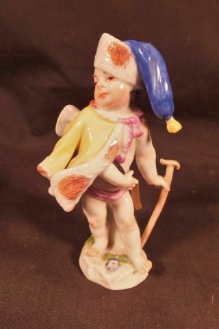 Antique Meissen Porcelain Figure Of A Cherub / Putti Boy W Fur Cape 3 1/2 " High