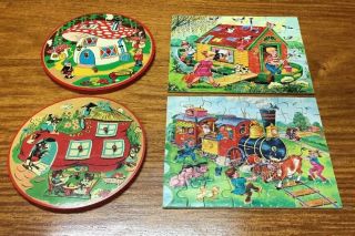 4 Vintage Simplex Wood Puzzles Made In Holland Fairy Tales Art By Michaelis