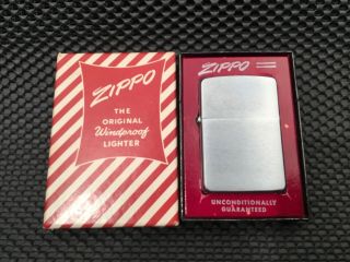 1959 Zippo Plain Brush Finish Lighter 2517191 Red Striped Box Unfired Mib Nos