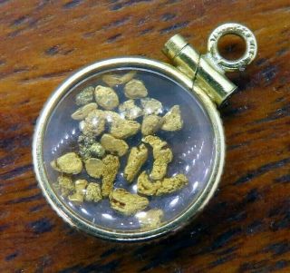 Vintage Gold Filled & 24k Gold Nugget Bubble Fob Pendant Movable Charm
